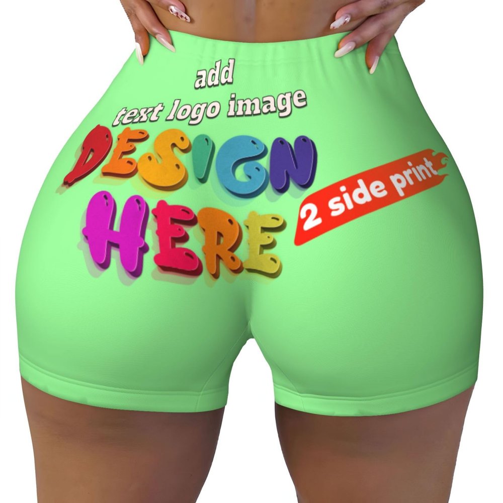Custom Yoga Shorts for Women Add Your Text/Photo Personalized Yoga Sports Shorts Perfect for Travel and As 2 Sides Print Small Green
