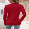 Romanstii Knitted Collared Sweaters for Women Fashion Long Sleeve V Neck Polo Shirts Winter Pullover Tops,Red,L view 3