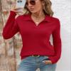 Romanstii Knitted Collared Sweaters for Women Fashion Long Sleeve V Neck Polo Shirts Winter Pullover Tops,Red,L view 4