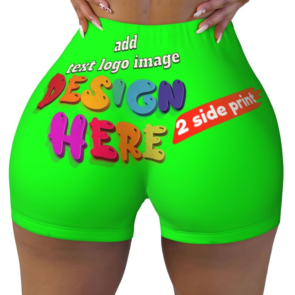 NineFit Basics Custom Yoga Shorts for Women Customize Your Text/Photo Custom Yoga Shorts Perfect for Outings Sports and As 2 Sides Print Small Green