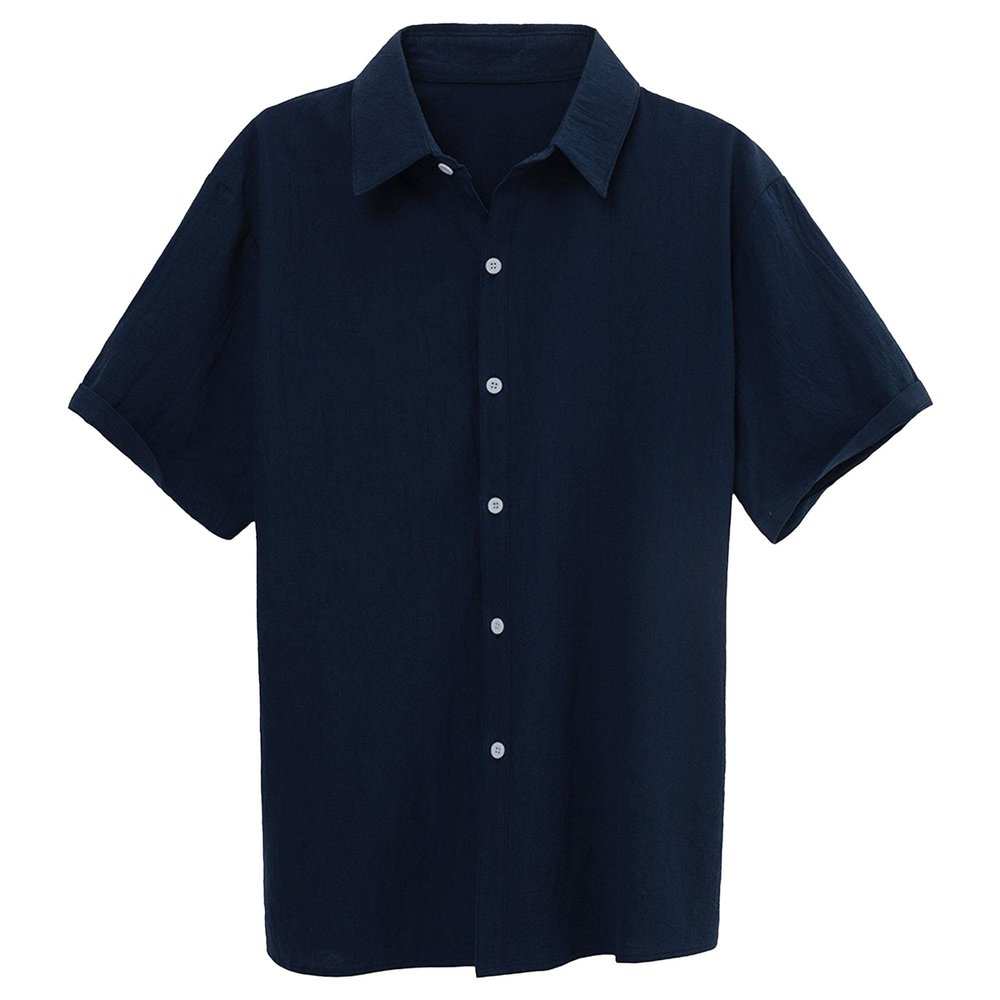 Maiyifu-GJ Men's Summer Cotton Linen Shirts Button Down Short Sleeve Shirts Lightweight Casual Business Dress Shirt (Dark Blue,Small)