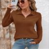 Romanstii Women's Polo Sweater Lightweight Knitwear V Neck Long Sleeves Winter Pullover Tops,Caramel Color,XL view 4