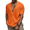 Short Sleeve Button Down Shirts for Men Summer Casual Cotton Linen Shirts Lightweight Breathable Beach Tops (Orange,Medium) view 1