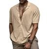Short Sleeve Button Down Shirts for Men Summer Casual Cotton Linen Shirts Lightweight Breathable Beach Tops (Khaki,Small)