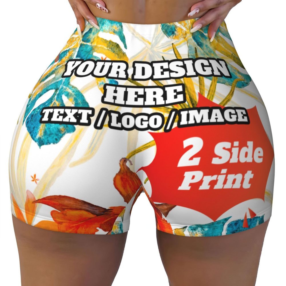 NineFit Basics Custom Yoga Booty Shorts for Women 2 Sides Print Design Womens Workout Shorts for Yoga Customized Gifts, X-Large, Hawaii 2