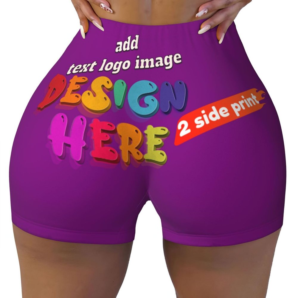 NineFit Basics Custom Yoga Shorts for Women Put Your Image Text On It Personalized Yoga Shorts Perfect for Outdoor Activities and As Valentine Day Gifts 2 Sides Print Large Purple