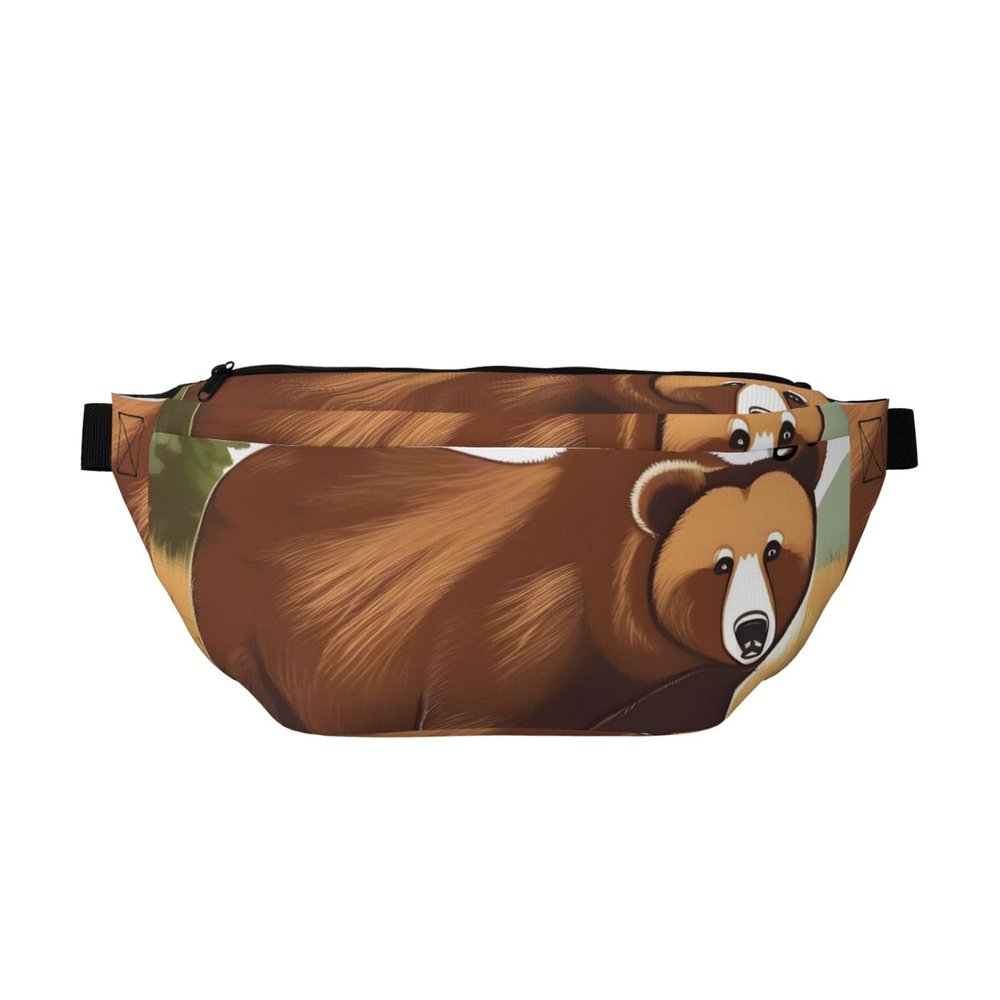 DQXYCTXC Brown Bear Walking Crossbody Waist Bag.Large Capacity, Waterproof And Dustproof, Secure Zipper, Suitable For Travel And Outdoor Activities., Black