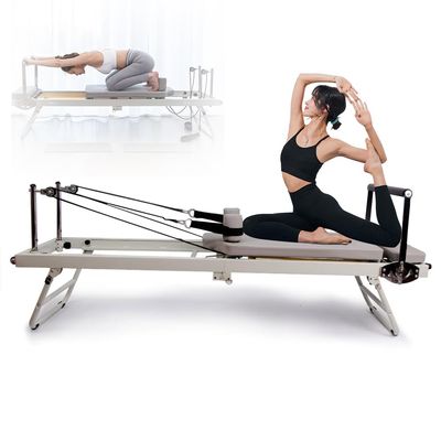 PQGKOBR Pilates Reformer Machine Home Indoor Workout Machine,Foldable Pilates Reformer Equipment,Multifunctional Pilates Reformer,Suitable for Beginners and Intermediate Users