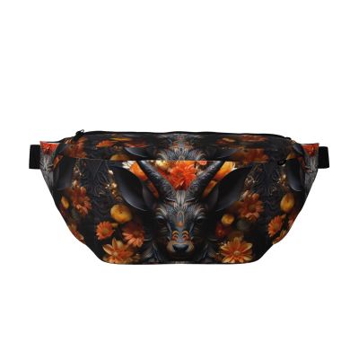 Black Antelope With Flowers Crossbody Waist Bag.Large Capacity, Waterproof And Dustproof, Secure Zipper, Suitable For Travel And Outdoor Activities.