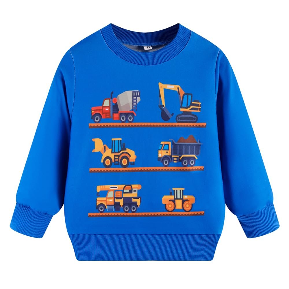 Toddler Boy Sweatshirt Tractor Print Crewneck Cotton Truck Graphic Shirts Kids Lightweight Pullover Tops 7T