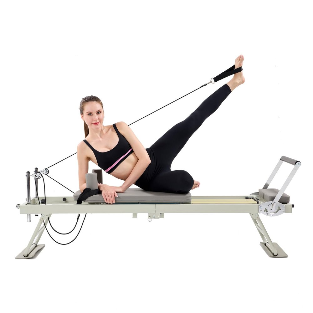 PQGKOBR Foldable Pilates Reformer, Home Pilates Reformer Machine with 5 Latex Tube Resistance Lines for Home Gym Cardio Fitness Personal Indoor Sport Apparatus Gift Choice for Family