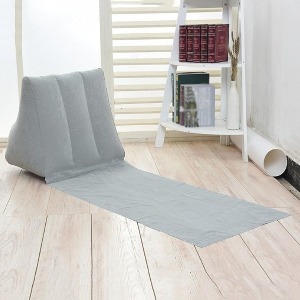 2 Pack Inflatable Beach Mat Lounge Chair with Back Pillow Outdoor Folding Sun Bath Beach Mat Reclining Lounger Portable Flocked Leisure Beach Chair for Camping Lawn Picnic Travel ,One Size,Gray, Grey