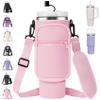 AceTreker Water Bottle Sleeve Bag with Strap for Stanley 30 oz 40 oz Tumbler with Handle, Insulated Travel Cup Sling Holder for Stanley Cup Accessories with Straw Cover-Pink view 1
