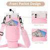 AceTreker Water Bottle Sleeve Bag with Strap for Stanley 30 oz 40 oz Tumbler with Handle, Insulated Travel Cup Sling Holder for Stanley Cup Accessories with Straw Cover-Pink view 4