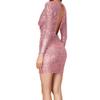 NineFit Basics Women'S Deep V Neck Long Sleeve Ruched Sparkly Bodycon Sexy Mesh Glitter Short Dress Party Club Mini Dresses (Medium,Pink) view 3