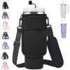 AceTreker Water Bottle Carrier Bag for Stanley 30/40oz Tumbler with Handle, Simple Modern Sling Holder with Strap & 2 Pockets Neoprene Metal Water Bottle Carrying Accessories-Black view 1