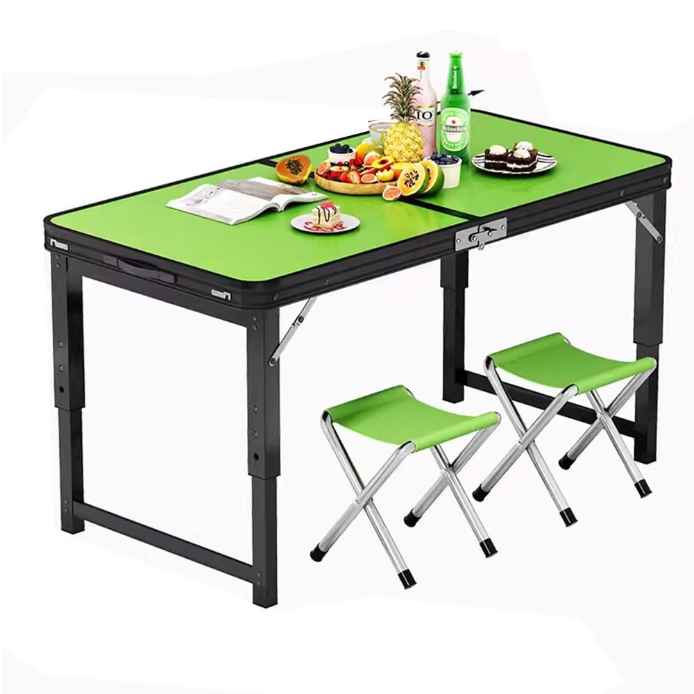 Outdoor Folding Table LargeCarbon Steel Alloy Folding Table, Portable Folding Table, Adjustable Height Table with Carry Handle for Outdoor Indoor Hiking Camp(Green)