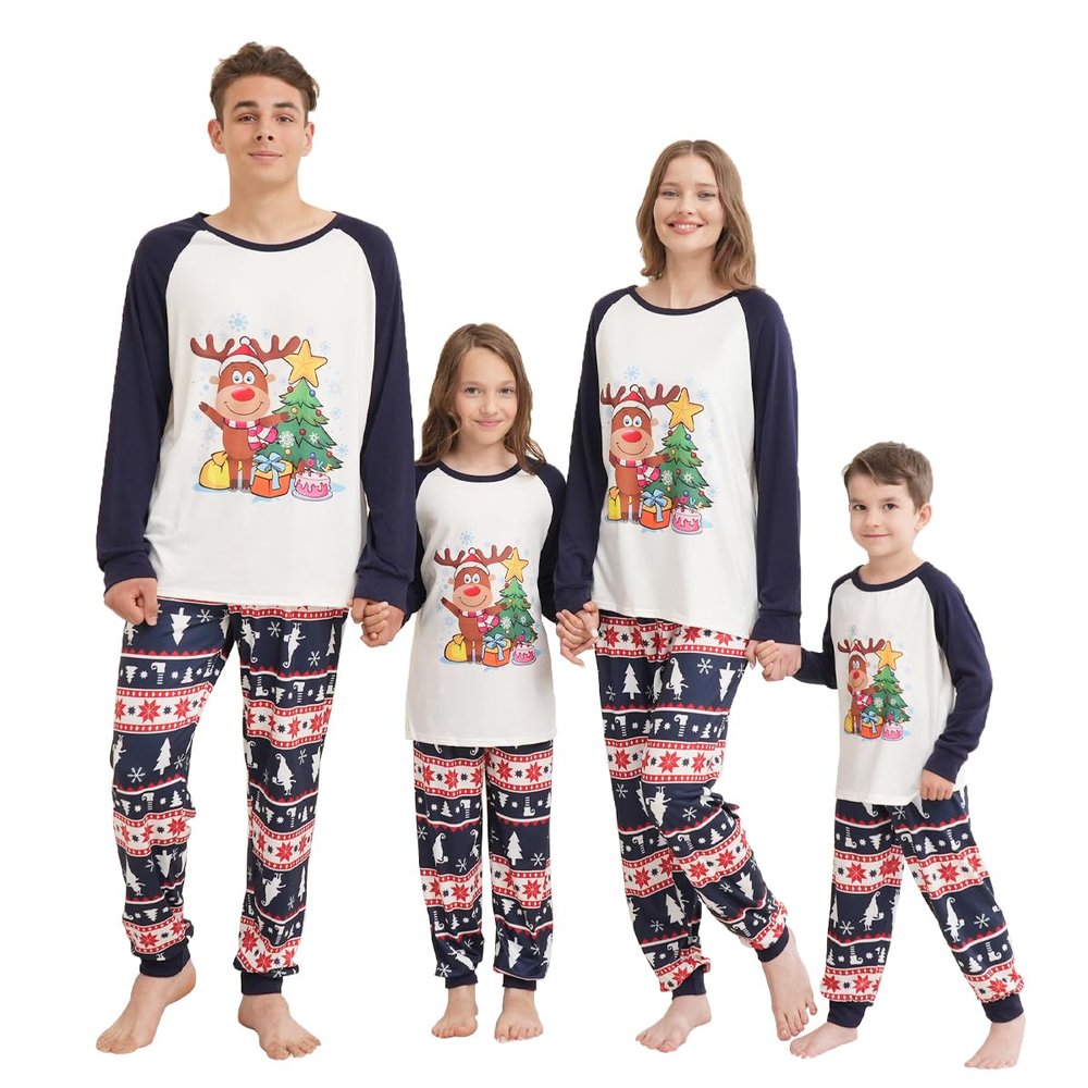 LIONVI Family Matching Christmas Pajamas Set Cotton Xmas Deer Holiday Pajamas Sleepwear Dad Mom Kids PJs (Kids, 12Years,Brown elk)