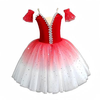 Children's Ballet Skirt, Girls' Dance Dress, Tight Gauze Skirt, Ballet Dancer Costume, Stage Collective Performance Costume (US, Age, 9 Years, 10 Years, Red 2)