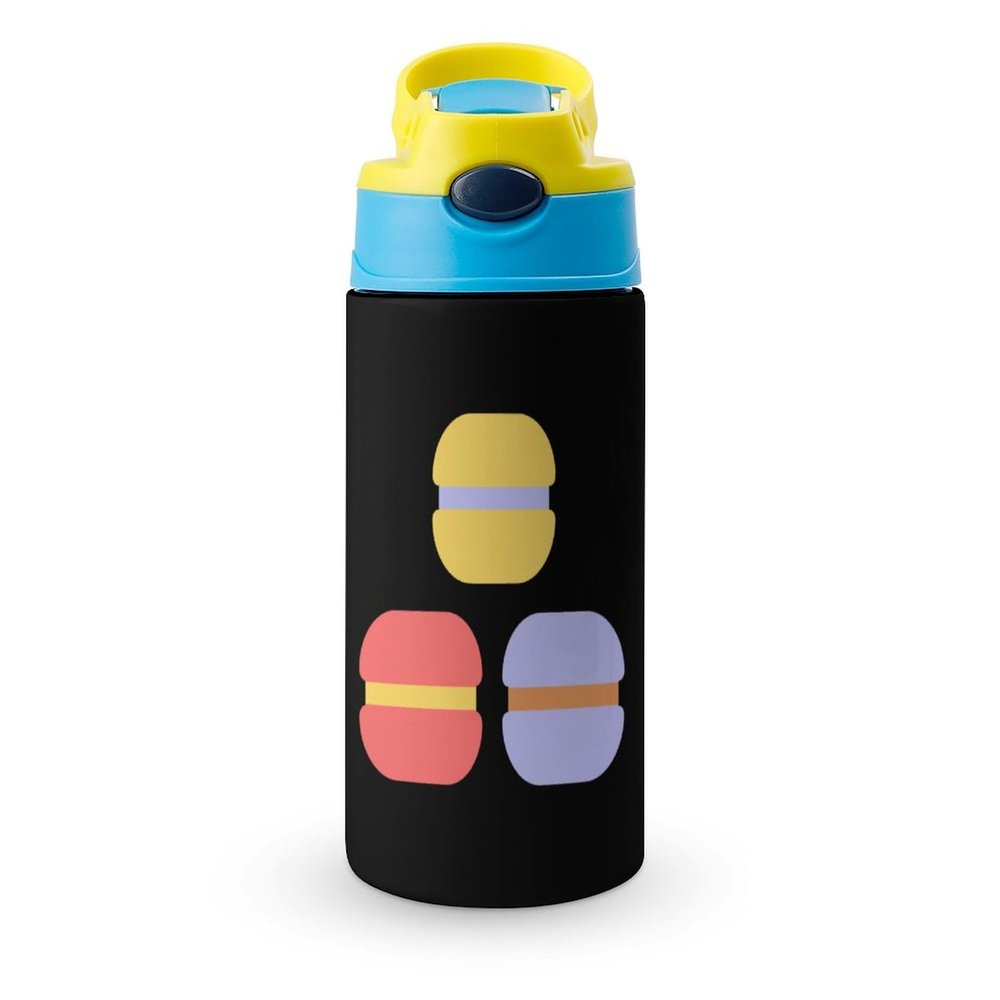 Flat Macarons Stainless Steel Water Bottle with Button-Operated Lid Insulated Travel Mug Tea Cup 350ml