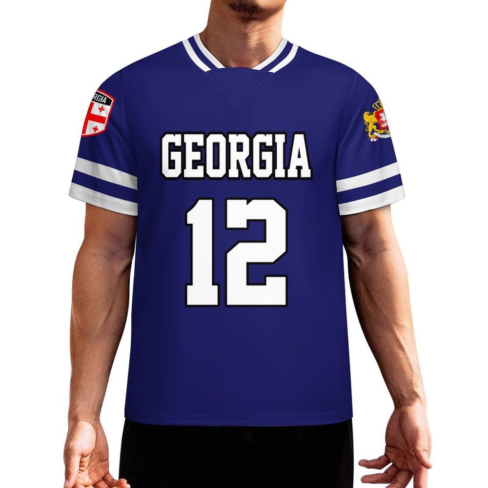 Flag of Georgia Men's Football Jersey Basketball Jersey Short Sleeve Casual T-Shirt 4XL