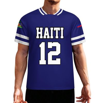 Vafogehu Flag of Haiti Men's Football Jersey Basketball Jersey Short Sleeve Casual T-Shirt L