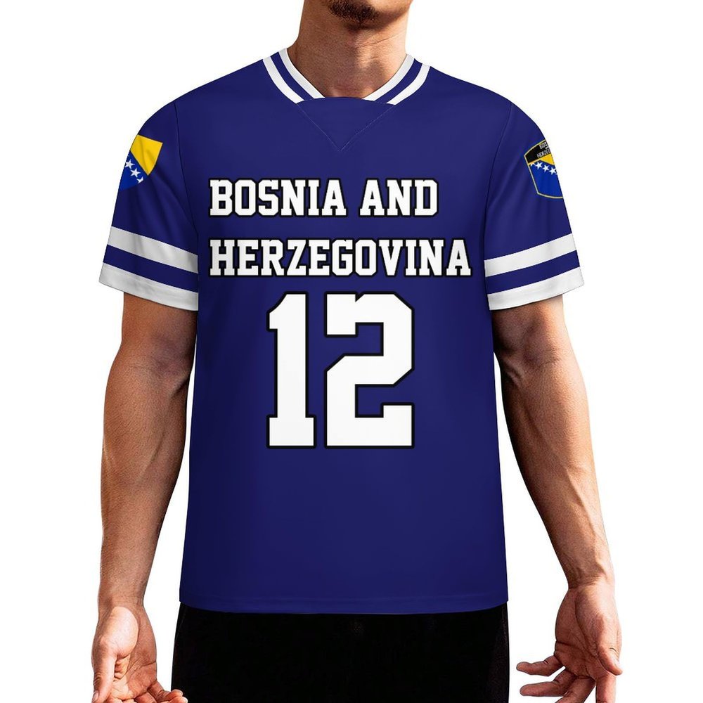 Vafogehu Flag of Bosnia and Herzegovina Men's Football Jersey Basketball Jersey Short Sleeve Casual T-Shirt L
