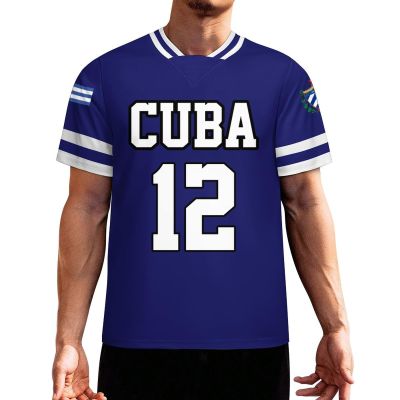Vafogehu Flag of Cuba Men's Football Jersey Basketball Jersey Short Sleeve Casual T-Shirt L