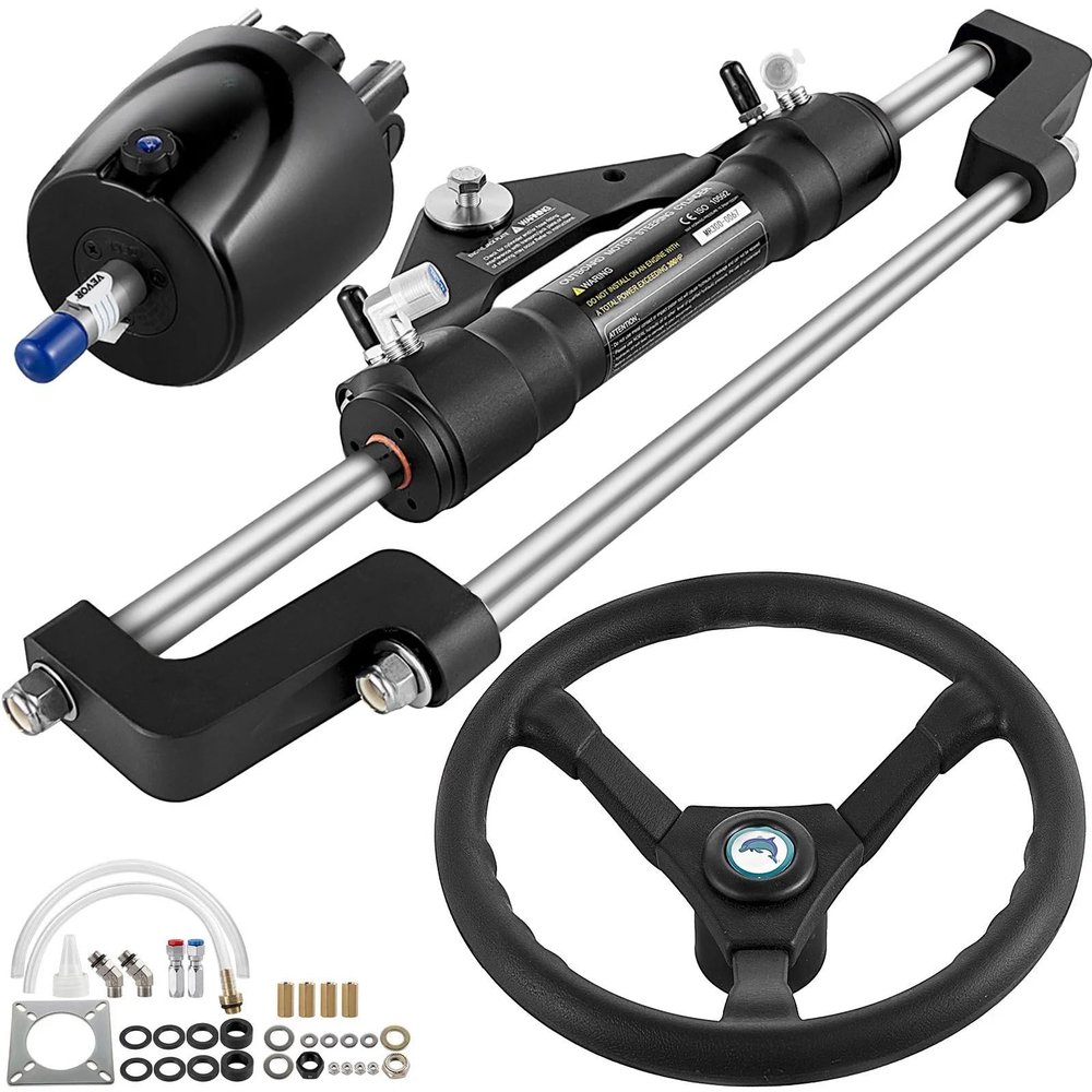 ECILKUC Hydraulic Steering Kit 300HP, Hydraulic Boat Steering Kit Helm Pump, Hydraulic Boat Steering Kit without Hydraulic Steering Hose for Boat Steering System, black
