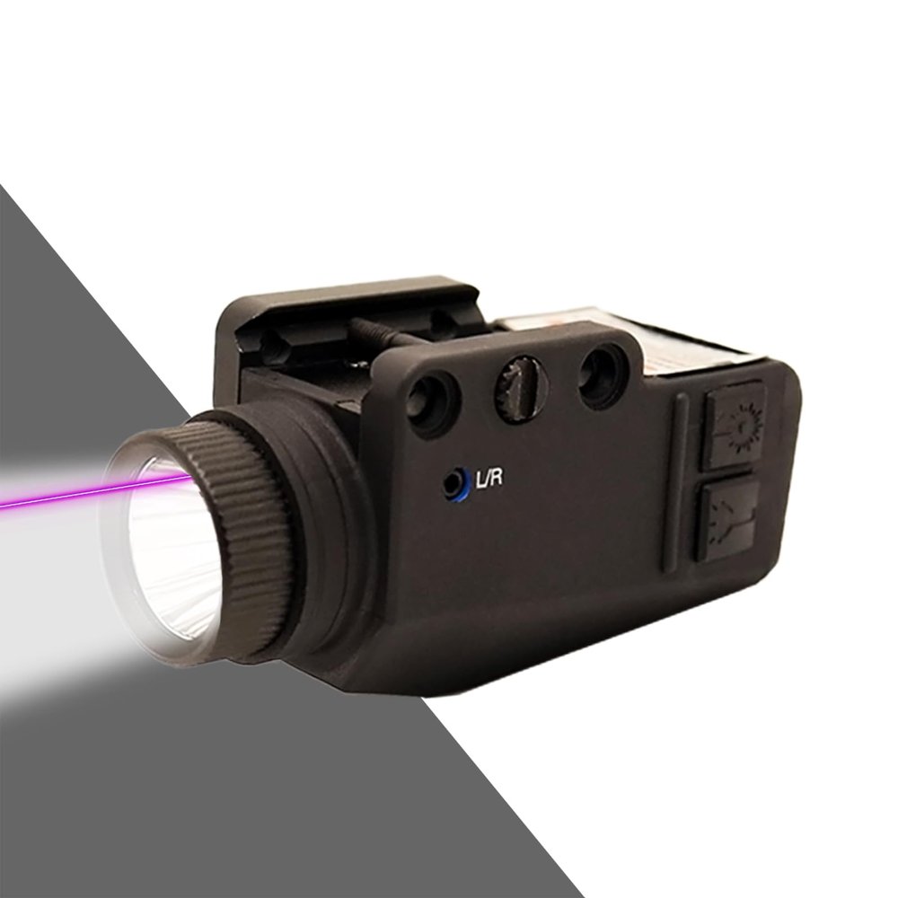 BemerforS 800 Lumens Compact Rail Green Beam and White LED Combo, USB Rechargeable Tactical Flashlight with Rail (Black) (Purple)