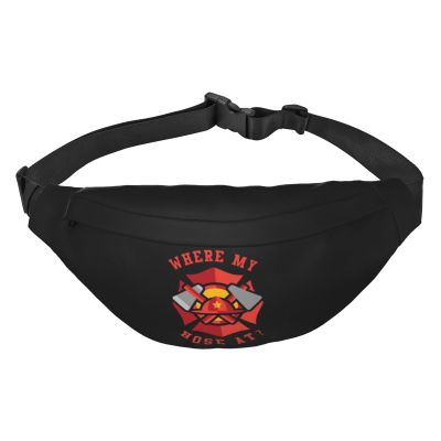Gdiebdid Where My Hose At Fireman Waist Bag Adjustable Strap For Men&Women For Travel Hiking Running Outdoor Sports, Black, BYB0003