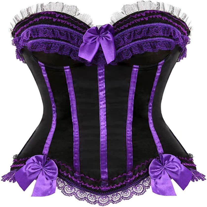 ADELCE Plus Size Corset Top for Women Bustier Lace up Gothic Lingerie Burlesque Costume Dress Purple S