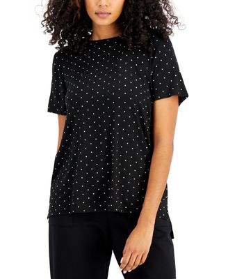 Alfani Printed Crewneck T-Shirt Black Modern Dot XS