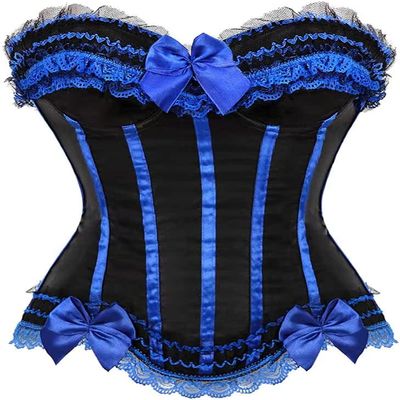 ADELCE Plus Size Corset Top for Women Bustier Lace up Gothic Lingerie Burlesque Costume Dress Deep Blue S