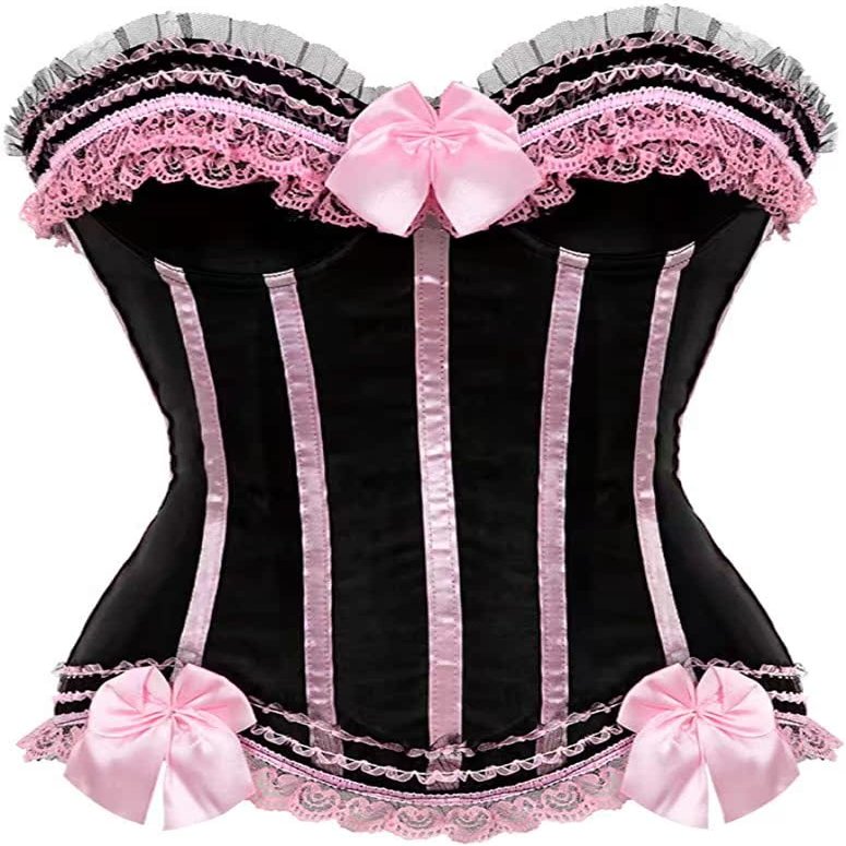 ADELCE Plus Size Corset Top for Women Bustier Lace up Gothic Lingerie Burlesque Costume Dress Pink S