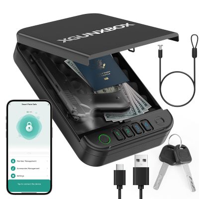 Portable Biometric Gun Locks Box, Upgrade APP Control Car Gun Lock box, Small Pistol Safe Travel Case, Gun Safes for Handgun, Quick Access Gun Box for Single Pistol
