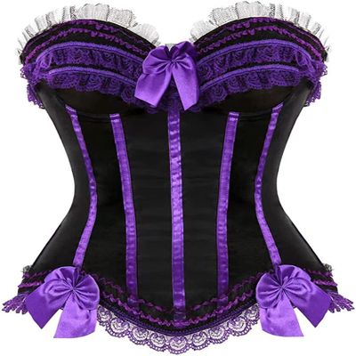 ADELCE Plus Size Corset Top for Women Bustier Lace up Gothic Lingerie Burlesque Costume Dress Purple L