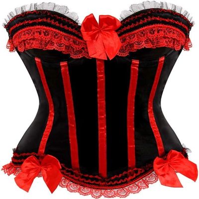 ADELCE Plus Size Corset Top for Women Bustier Lace up Gothic Lingerie Burlesque Costume Dress Red 3XL