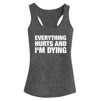 Juiwuerqi Workout Tank Tops for Women Everything Hurts and I'm Dying Printed Top Shirt Sleeveless Shirts (X-Large,Grey)