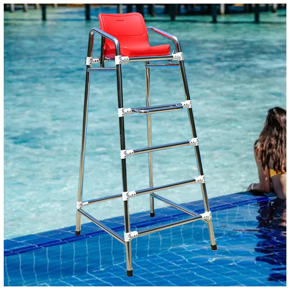 LXLZYXSF 190cm Tall Life-Guards Observation Chair 304 Stainless Steel, Volleyball Court Referee Chair, Life Saving Chairs for Poolside Beach Dock, with Footrest Design