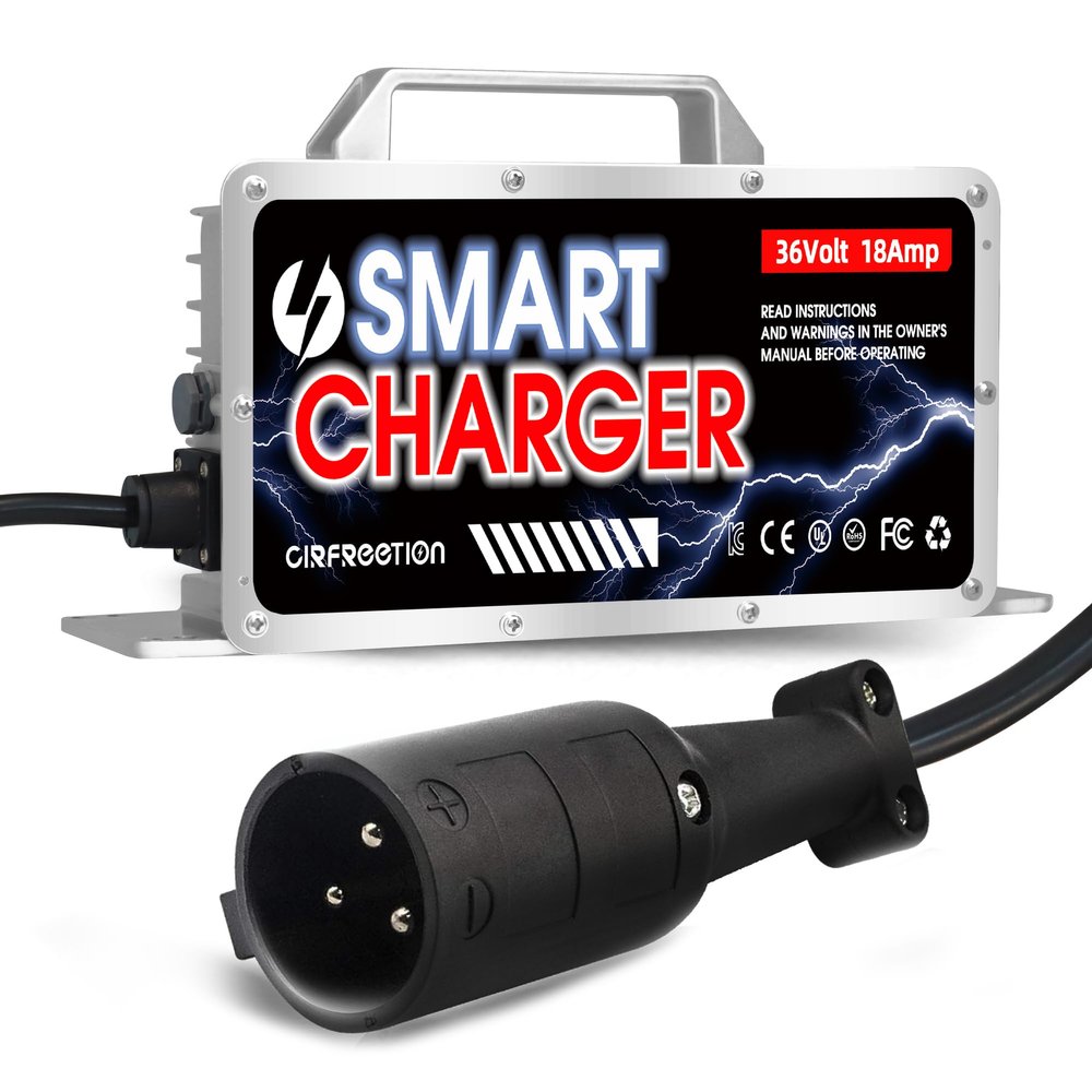 Golf Cart Charger, 18 AMP 36 Volt Golf Cart Battery Charger, 36 Volt Club Car Charger, 1400W Quick Charge for Club Car 3-Pin Round Plug, Fast Heat Dissipation, IP67 Waterproof & Durable Aluminum Shell