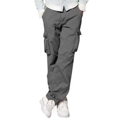 Baggy Cargo Pants Men Casual Joggers Athletic Pants Classic-Fit Cotton Loose Straight Sweatpants Dark Gray