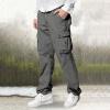 Baggy Cargo Pants Men Casual Joggers Athletic Pants Classic-Fit Cotton Loose Straight Sweatpants Dark Gray view 3