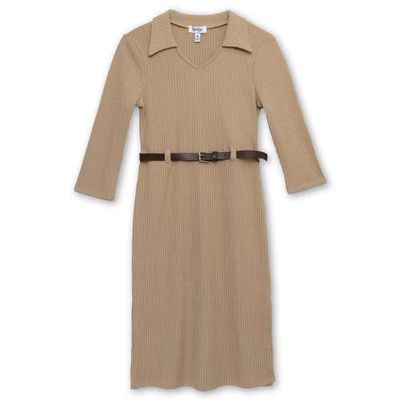 Speechless Girl's 3/4 Sleeve Chunky Sweater Knit Midi Dress, Khaki, 8