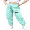 BINPAW Girls Cargo Pants Drawstring Elastic Waist Loose Tapered Jogger Pants with Pockets, Lake Blue, 13-14 Years = Tag 170