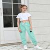 BINPAW Girls Cargo Pants Drawstring Elastic Waist Loose Tapered Jogger Pants with Pockets, Lake Blue, 13-14 Years = Tag 170 view 2