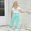 BINPAW Girls Cargo Pants Drawstring Elastic Waist Loose Tapered Jogger Pants with Pockets, Lake Blue, 13-14 Years = Tag 170 view 3