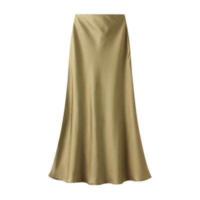 Womens Satin Silk Midi Skirt Fishtail Mermaid High Waist Long Skirts Yellow