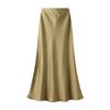 Womens Satin Silk Midi Skirt Fishtail Mermaid High Waist Long Skirts Yellow view 1