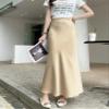Womens Satin Silk Midi Skirt Fishtail Mermaid High Waist Long Skirts Yellow view 3